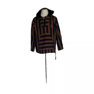 Vintage Bohemian Hoodie Multicolor Mens M Striped.